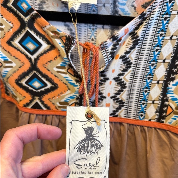 Easel Embroidered Blouse with Geometric Patterns in Tan and Orange - Picture 6 of 6